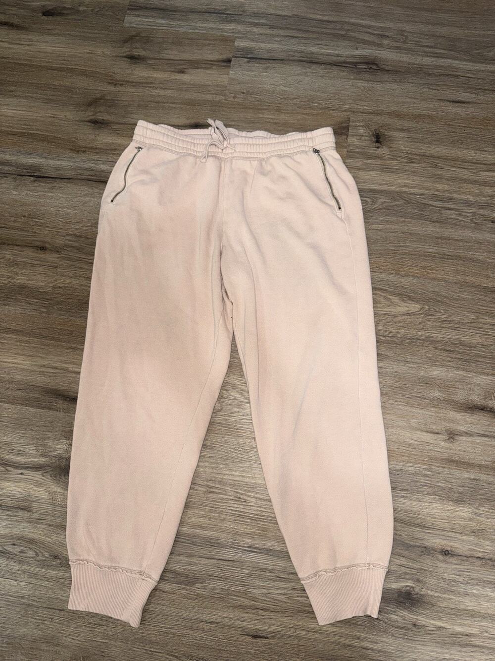 Aerie Distressed Hem Joggers Sweatpants Blush Pink Beige High Waisted Size L